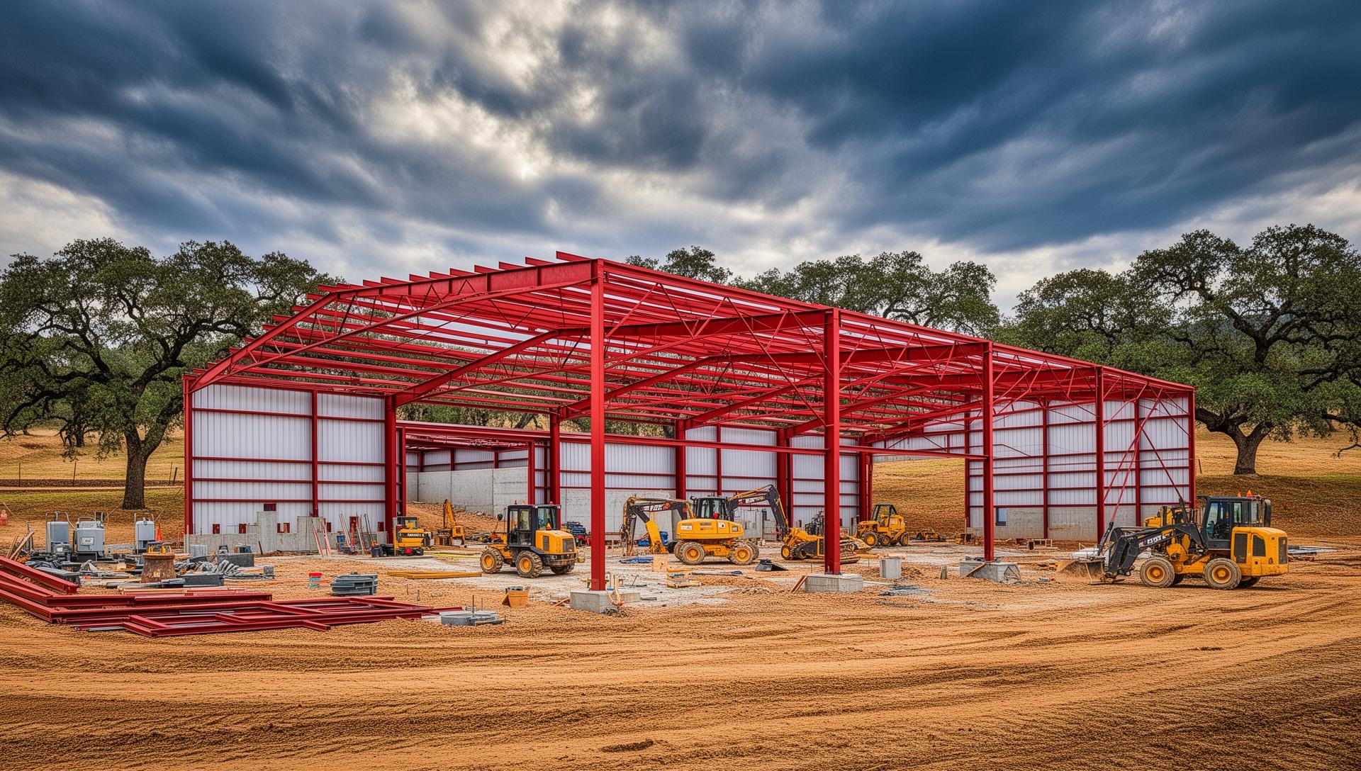 Red iron steel building construction by Pressler Properties - commercial and industrial structures in Northern California