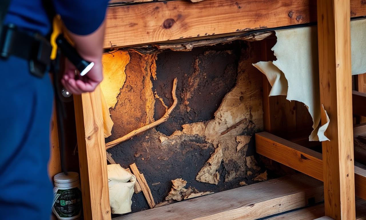 Severe dry rot and water damage discovered in deck substrate during SB-326 inspection in Rocklin California