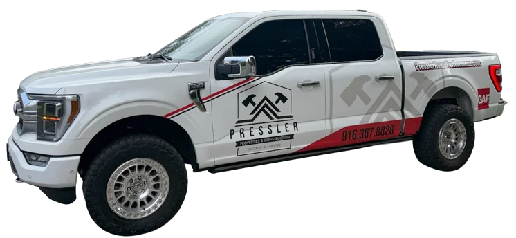 Pressler Properties and Construction work truck serving Roseville Sacramento and Placer County California