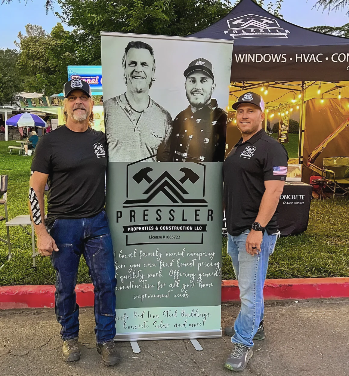 Gary and Tyler Pressler representing Pressler Properties and Construction at a local community event