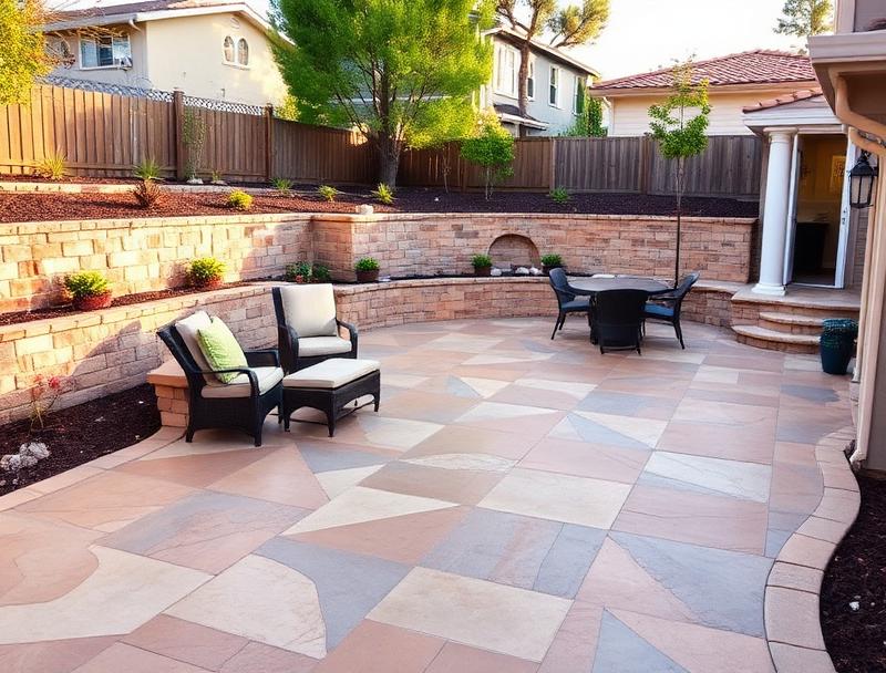 Final Details Pressler Construction completed stamped concrete patio with landscaping in Rocklin California
