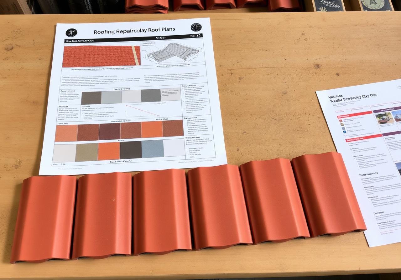 Pressler tile roof repair plan with color matched terracotta tile samples in Placer County California