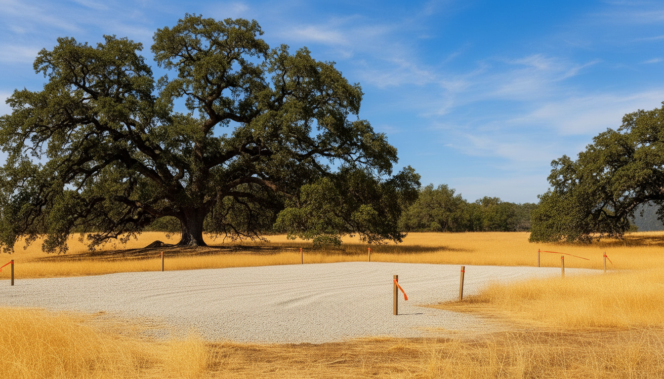 Empty land prepared for steel building construction