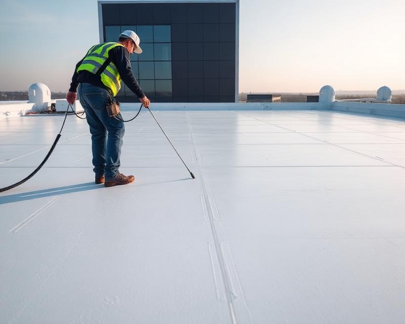 Illustration of work on a low slope commercial roof system
