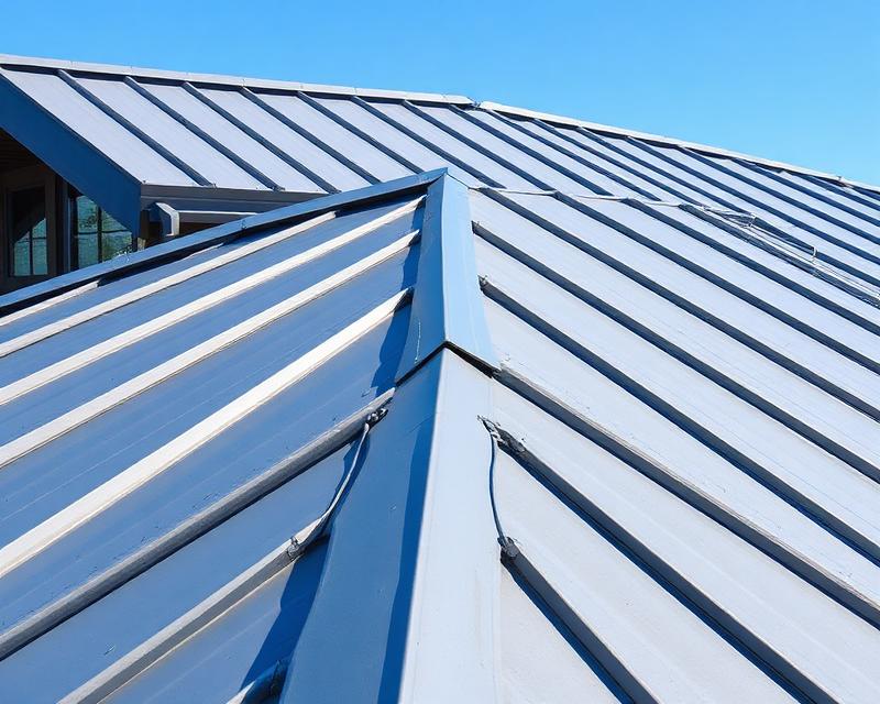 Metal roof system showing panel seams and the roof assembly